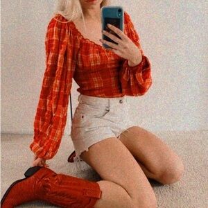 Free People Cherry Bomb Plaid Blouse